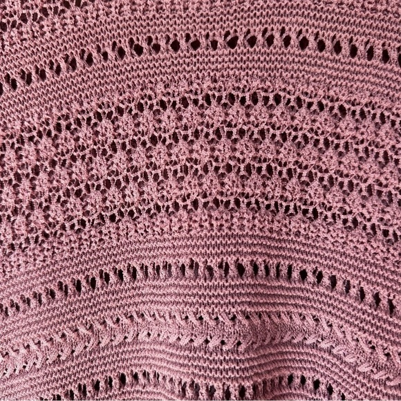 J. Jill Mauve Pink Open Weave Crochet Long Sleeve Knit Sweater MP - Picture 3 of 7